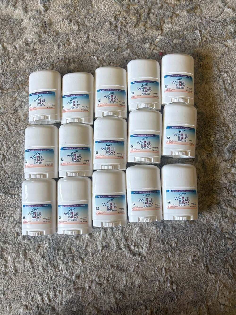 Lot of 15 Secret Whole Body Sensitive Deodorant Sticks, Peach + Vanilla Blossom,